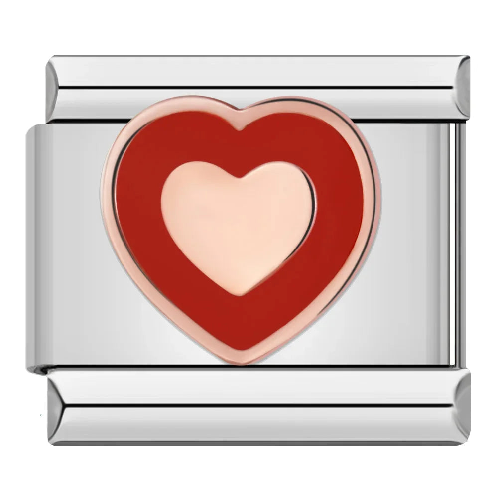 Charm corazón rose gold & rojo