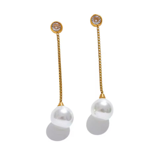 Aretes con perla colgante
